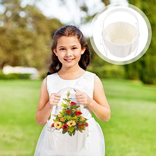 Çocuk Sepeti Beyaz Düğün Çiçek Kız Sepetleri: Dantel Saten İlmek Çiçek Sepetleri Düğün Töreni Dekorasyon için Zarif Batı