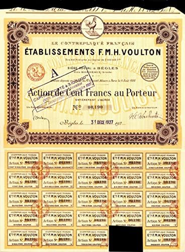 Etablissements F. M. H. Voulton - Stok Sertifikası