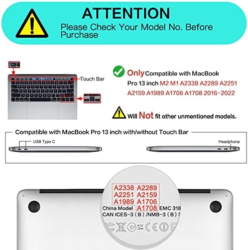 MOSISO MacBook Pro 13 inç Kılıf ile Uyumlu M2 2023, 2022, 2021- A2338 M1 A2251 A2289 A2159 A1989 A1708 A1706, Plastik
