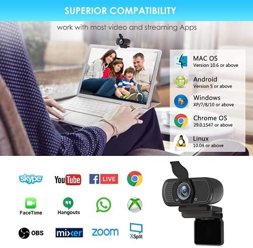 Web Kamerası, Gizlilik Deklanşörlü ve Tripod Standlı HD Web Kamerası 1080P, Mikrofonlu Pro Akışlı Web Kamerası, PC Mac Dizüstü