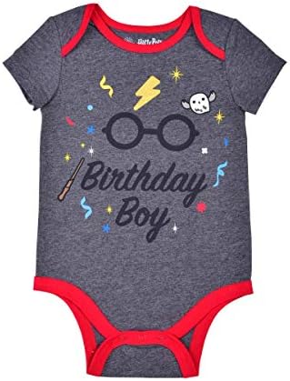 WARNER BROS Harry Potter Erkek Bebek Kısa Kollu Doğum Günü Bodysuit Sarmaşık, Gri Kırmızı Astarlı