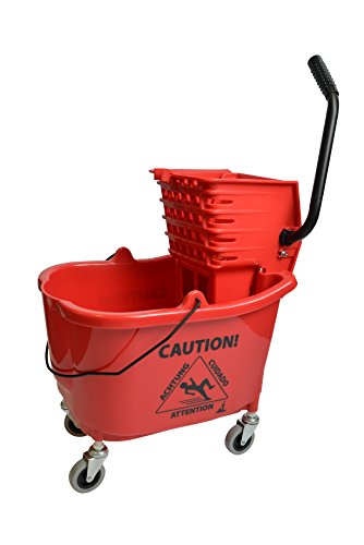Janico Inc Mop Bucket Side Press Wringer Combo, 35 Litre 8,5 Galon, Kırmızı, 3 İnç İz Bırakmayan Metal Tekerlekler (35 Litre,