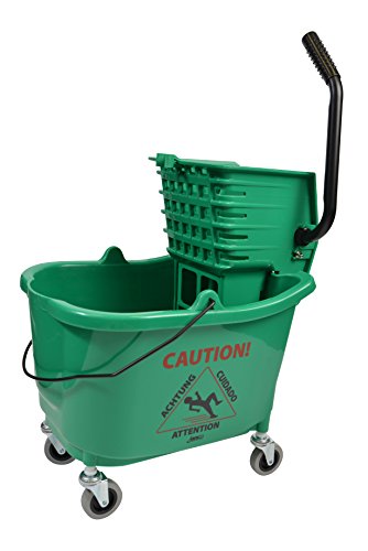Janico Inc Mop Bucket Side Press Wringer Combo, 35 Litre 8,5 Galon, Yeşil, 3 İnç İz Bırakmayan Metal Tekerlekler (35 Litre,