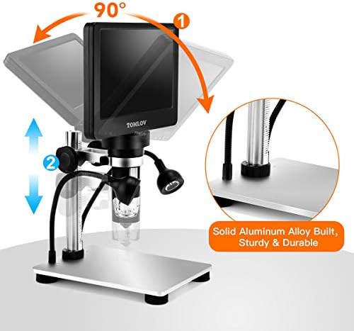 TOMLOV DM9 LCD dijital mikroskop 1200X ile 7 ekran +10 BR01 standı, 1080 P Video mikroskop ile Metal standı, 12MP Ultra hassas