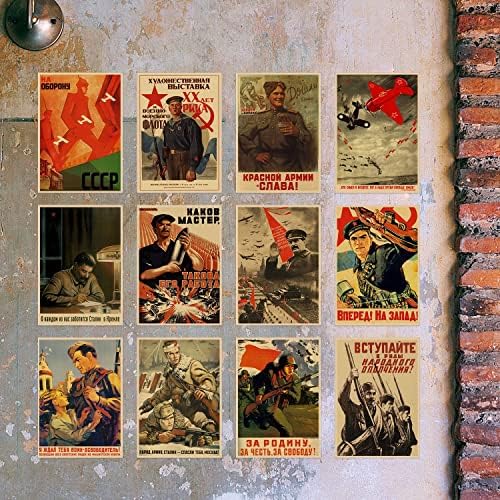 Dünya Savaşı II Sovyetler Birliği Vintage Posterler Odası Estetik Yeniden Deneme Geçmişi WW2 CCCP SSCB Yaymak Posterler Seti