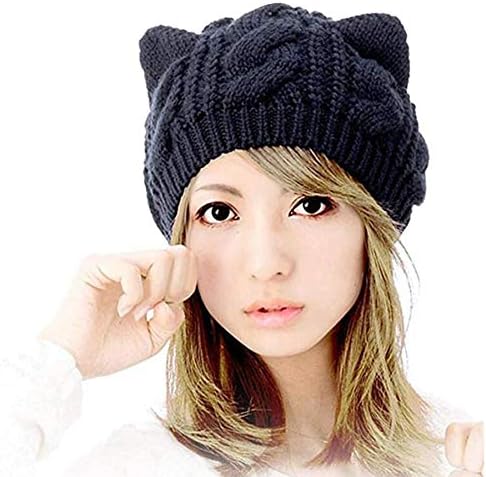 Amberetech Sevimli Yünlü Örme KEDİ Kitty Kulaklar Kadınlar Lady Kız Şapka Tığ Şapka