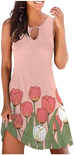 2023 Yaz Kolsuz Elbiseler Kadınlar için Plaj günlük t-Shirt Sundress Çiçek Kelebek Baskılı Gevşek Fit Mini Elbise