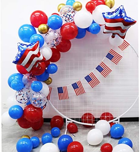 Vatansever Süslemeleri Balonlar Çelenk Amerikan Bayrağı Kiti-109 Paketi Lacivert Kırmızı Beyaz Altın Konfeti Lateks Balonlar