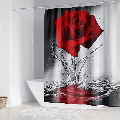 Kilim ve Aksesuarları ile romantik Kırmızı Gül Banyo Setleri Kırmızı Gül Banyo Paspas, Tuvalet Kapağı Kapağı, U-Şekilli Mat