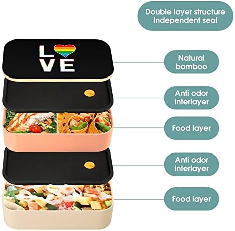 Eşcinsel Aşk Gökkuşağı LGBT Çift Katmanlı Bento yemek kabı Gereçler Seti Istiflenebilir yemek kutusu Içerir 2 Konteyner