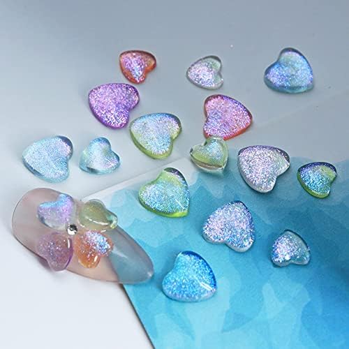 Aşk Kalp Aurora Kalp Tırnak Sanat Rhinestones 3D tırnak mücevheri Kalp Tırnak Sanat Süslemeleri Aurora Tırnak Sanat Süslemeleri