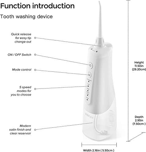 Akülü diş duşu Taşınabilir diş ağız duşu 5 Modları ile 180 ml Ayrılabilir Rezervuar 4 Değiştirilebilir Jet İpuçları, IPX7