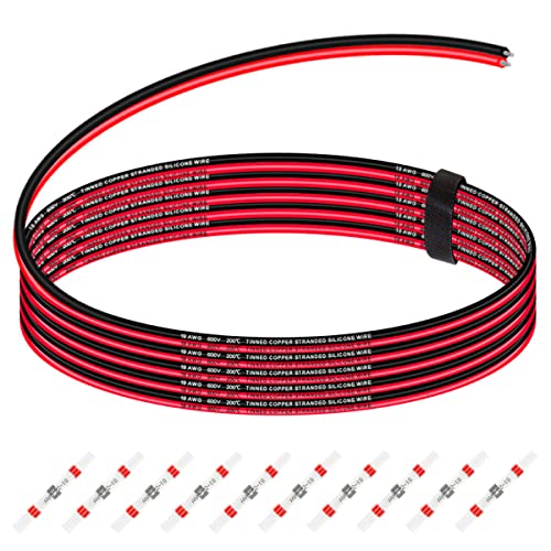DKARDU 18 ölçer silikon tel 18AWG 2 iletken 600V kalaylı bakır telli elektrik kablosu kırmızı ve siyah 5m/16ft esnek paralel