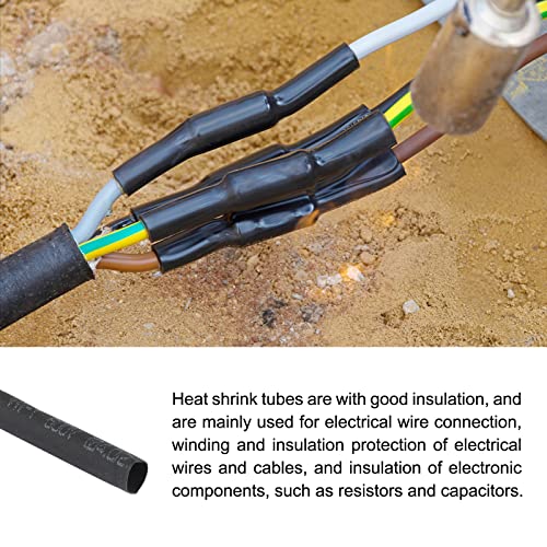 Rebower ısı Shrink boru 2: 1 kablo kılıfı tüp sarma, [Elektrik yalıtım koruması için] - 4mm Çap / 6 m / Siyah