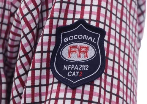 BOCOMAL FR Gömlek Alev Dayanıklı NFPA2112 / CAT2 6.5 oz Hafif Baskılı Yangın Geciktirici Ekose Gömlek