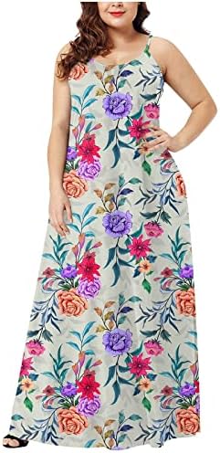 Pejock kadın Artı Boyutu Maxi Elbise Boho Çiçek Baskılı Yensiz Gevşek Kolsuz Yüksek Bel Bir Çizgi Salıncak Plaj uzun elbise