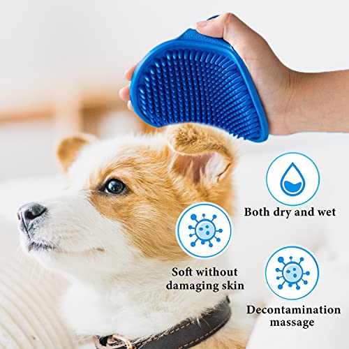 Imprue Köpek Bakım Şampuanı Banyo Fırçası - Uzun ve Kısa Tüylü Köpekler ve Kediler için 2 Adet Yatıştırıcı Masaj Kauçuk Tarak-Mavi