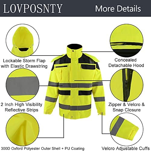 LOVPOSNTY 3 İn 1 Yansıtıcı Ceket 10 Cepler İnşaat Ceketler ANSI Sınıf 3 Kış İş Ceketleri Erkekler için