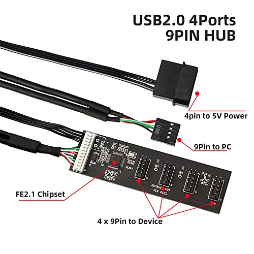 xıwaı USB 2.0 9pin 10pin Başlık 1 ila 4 Dişi Splitter Uzatma Kablosu HUB IDE 5V Güç Konektörü Adaptörü Bağlantı Noktası Çok