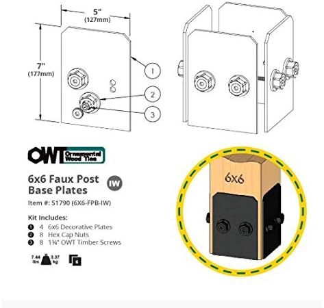 OZCO 51790 Ironwood 6x6 Sahte Direk Taban Plakaları (Paket başına 1)