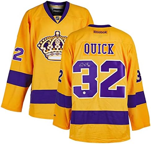 Jonathan Quick İmzalı Los Angeles Kings Sarı Retro Üçüncü Reebok Forması-İmzalı NHL Formaları
