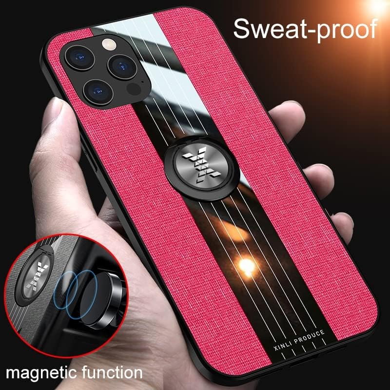 ıPhone 12 Pro Max Kılıf ile Uyumlu Cep Telefonu Kılıfı, Manyetik 360°Kickstand Kılıflı, Çok Fonksiyonlu Kılıf Kumaş Textue