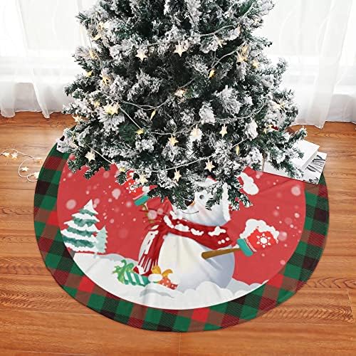 Noel Ağacı Etek 48 İnç - Buffalo Ekose Kırmızı ve Yeşil Kardan Adam Kalın Noel Ağacı Etekler Rustik Çiftlik Evi Noel Ağacı