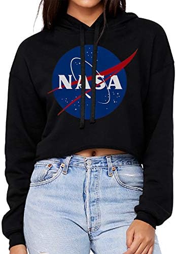 NASA Logolu Bayan Kırpılmış Polar Kapüşonlu Sweatshirt