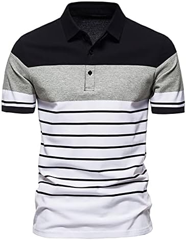 Polo GÖMLEK erkekler için Kas Tenis Tişörtleri Slim Fit Çizgili Colorblock Golf Gömlek Kısa Kollu Casual Streç Tee Tops Siyah