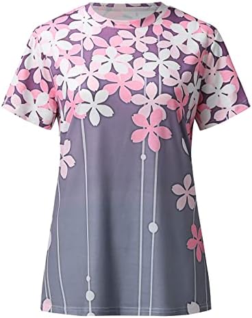 Tunik Üstleri Kadınlar için Gevşek fit T Gömlek Sevimli Çiçek Grafik Gevşek Tees Ekip Boyun Düz Renk Kadınlar için Tops Kısa