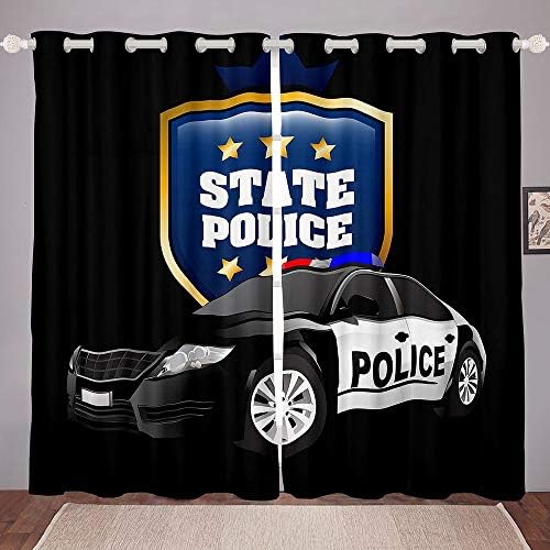 Erosebridal Çocuklar polis arabası Perde yatak odası dekoru, Acil Müdahale Araçları Isı Yalıtımlı Pencere Perdeleri Siyah