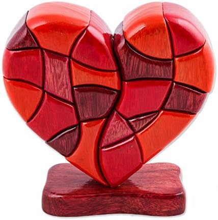 NOVİCA Kırmızı Romantik Aşk Kalp Şeklinde Ahşap Heykel, 6.25 Boyunda' Aşkın Kalbi'