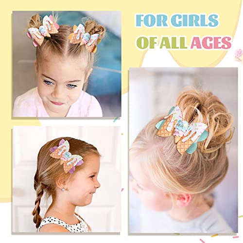 Dondurma saç fiyonkları Kızlar için, 4 Adet Yaz Glitter Yaylar saç Klipleri, CN Sparkly Timsah Toddler saç fiyonkları Bebek