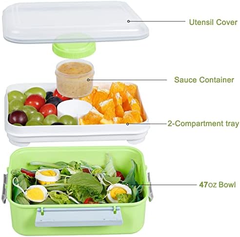 shopwithgreen Gitmek için 3 salata gıda saklama kabı seti, çıkarılabilir tepsi ve soyunma kapları ile 47 oz Bento kutusu,