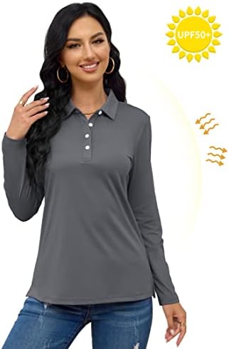 TACVASEN kadın polo gömlekler uzun kollu tişört UPF 50 + Hızlı Kuru 4 Düğmeli Performans golf tişörtü Tenis Egzersiz