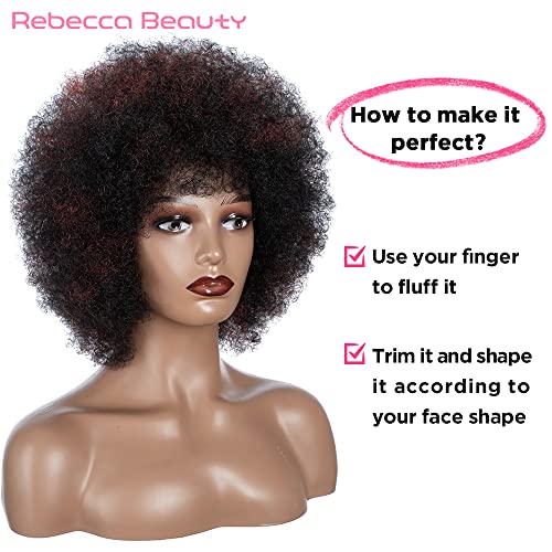 Rebecca Güzellik Afro peruk insan saçı Siyah Kadınlar için, Kısa Afro Kinky kıvırcık Peruk, Doğal Siyah Afro kıvırcık Peruk