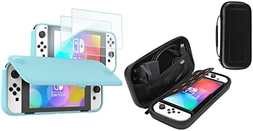 ProCase Nintendo Anahtarı OLED Flip Kapak ile 2 Paket Temperli Cam Ekran Koruyucular Nintendo Anahtarı için Taşıma Çantası