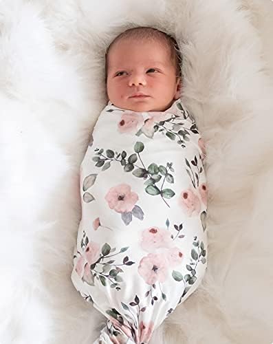 Vollmic Yenidoğan Bebek Kız Alma Battaniye Kundak Battaniye Sıkı Örgü Kundak Seti Eşleşen Kafa Bandı ile (Pembe ve Yeşil)