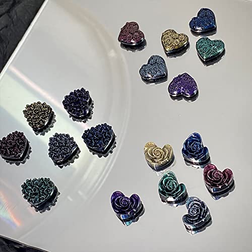 WOKOTO 100 adet Koyu Kalp Çiçek Tırnak Takılar Çivi için Siyah Mavi Mor Reçine Tırnak Kalp Takılar Tırnak Sanat için 3D Çiçekler