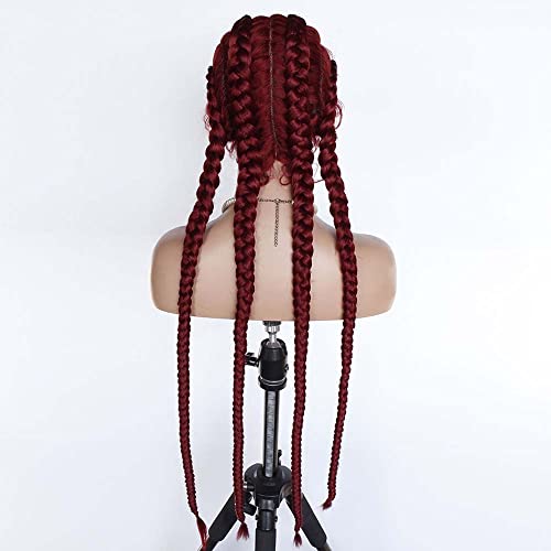 melodi peruk 36 Sentetik Kırmızı Dantel Ön Örgü Peruk 4 Kutu Örgü Peruk Bebek Saç İle 100 % el yapımı Örgü Uzun saç Peruk