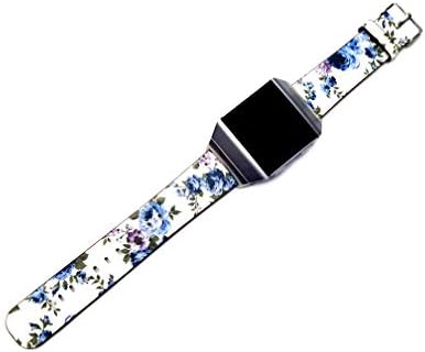 Çiçek FL-2 Mavi Güller Band Fitbit İyonik Smartwatch ile Uyumlu Zarif Yumuşak Deri Kayış Bilezik (2. Gümüş Renk Toka Adaptörleri)