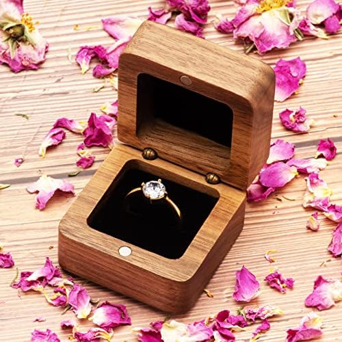 COSISO Ceviz Ahşap Nişan Yüzüğü Hediye Kutusu Takı saklama kutusu Teklif Doğum Günü (Siyah İç)