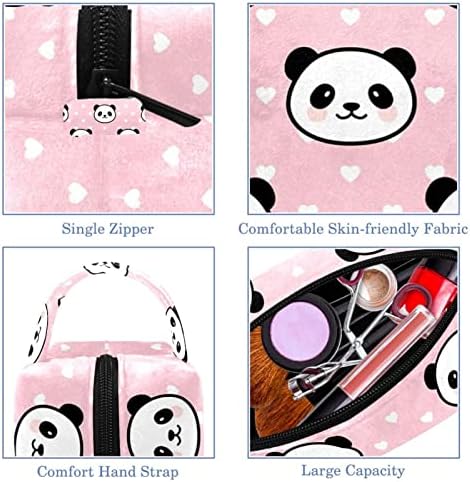 Küçük Makyaj Çantası, Kadınlar ve Kızlar için Fermuarlı Kese Seyahat kozmetik düzenleyici, Karikatür Hayvan Panda Kalp