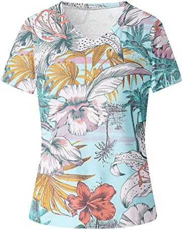 Çiçek Üstleri Kadınlar için 2023 Yaz V Boyun Hawaii Gömlek Kısa Kollu 3D Baskı Bahar Bluz Casual Gevşek Plaj Tişörtleri