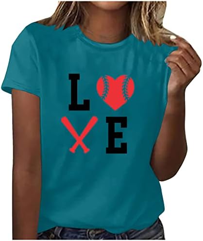 Moda Beyzbol Gömlek Kadın Yaz Grafik Tees Gömlek Bayan Sevimli Üstleri Kısa Kollu Yuvarlak Boyun T-Shirt Bluzlar