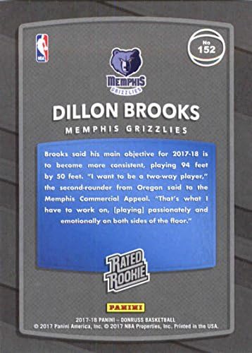 2017-18 Donruss 152 Dillon Brooks RC Çaylak Grizzlies Çaylak Olarak Derecelendirildi