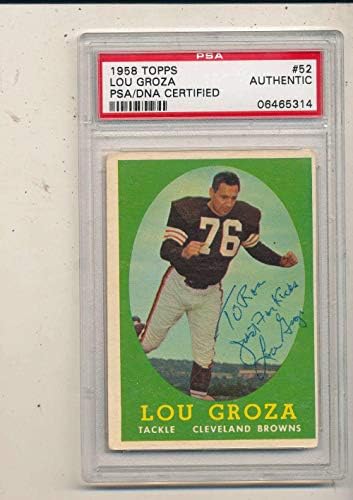 Lou Groza Browns 52 1958 Topps İmzalı Futbol Kartı psa / dna-NFL İmzalı Futbol Kartları