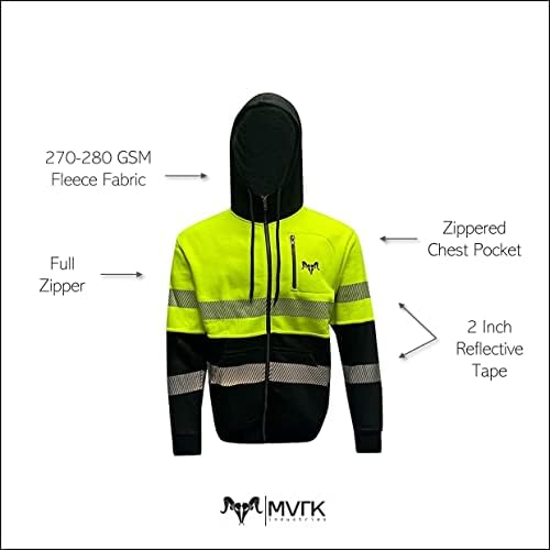 MVRK Industries Hİ VİS Emniyetli Polar Tam Fermuarlı Kapüşonlu Sweatshirt