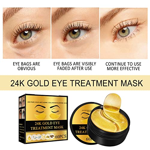 Hearnfox Altında Göz Yamalar, 60 PCS 24 K Altın Altında Göz Maskesi, Göz Cilt Bakımı Pedleri İle Kollajen, Göz Jeli için