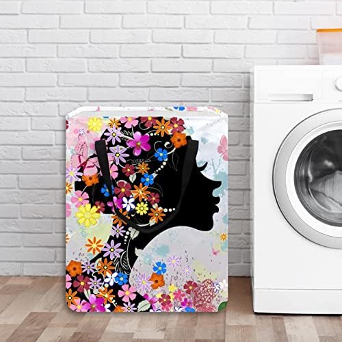 Pembe Peri Kelebek Kız Çiçek Baskı ile Katlanabilir Çamaşır Sepeti, 60L Su Geçirmez çamaşır sepetleri Çamaşır Kutusu Giysi